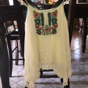 Embroidered Flower Double D Ranch Cream Cami Top